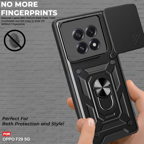 Image of AESTMO Tough Armor Oppo F29 5G Bumper Back Case Cover | Ring Holder & Sliding Camera Shield Cover | 360 Degree Protection Back Case Cover for Oppo F29 5G (Black)