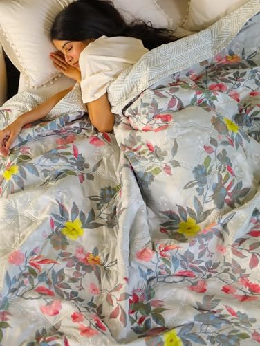 Image of Dohar Single | Double Bed 100% Cotton Blankets for Summer 90x100inch, 150GSM Ac Comforter and Cooling for Summer Classic Printed Design Quilt Ideal for Gifting (Grey Color, Single)