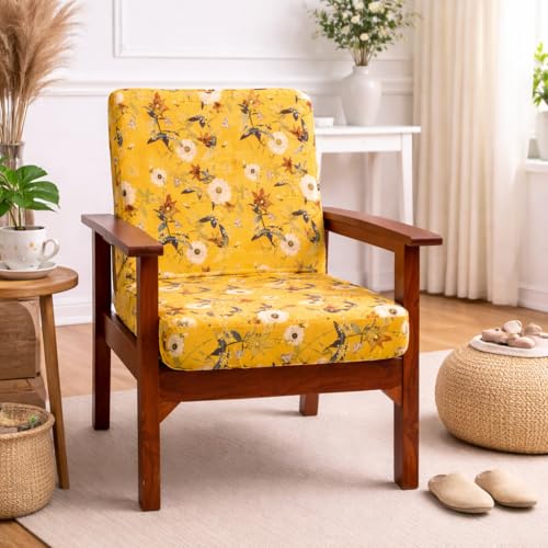 Image of STITCHNEST 'Contour Fit Series' Stretchable Printed Wooden Sofa Cover (Pack of 2) - Elastic Wooden Chair Cover | Wooden Sofa Seat Cover | Size - 20-21 x 20-21 x 3-5 in