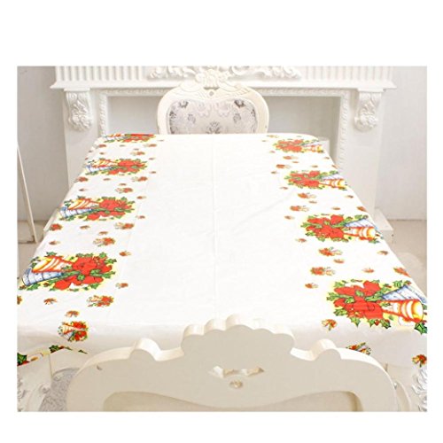 Disposable Lovely Merry Christmas Tablecloth, Kolylong Rectangular Printed PVC Cartoon Tablecloth 110*180cm for Family Party (Red)