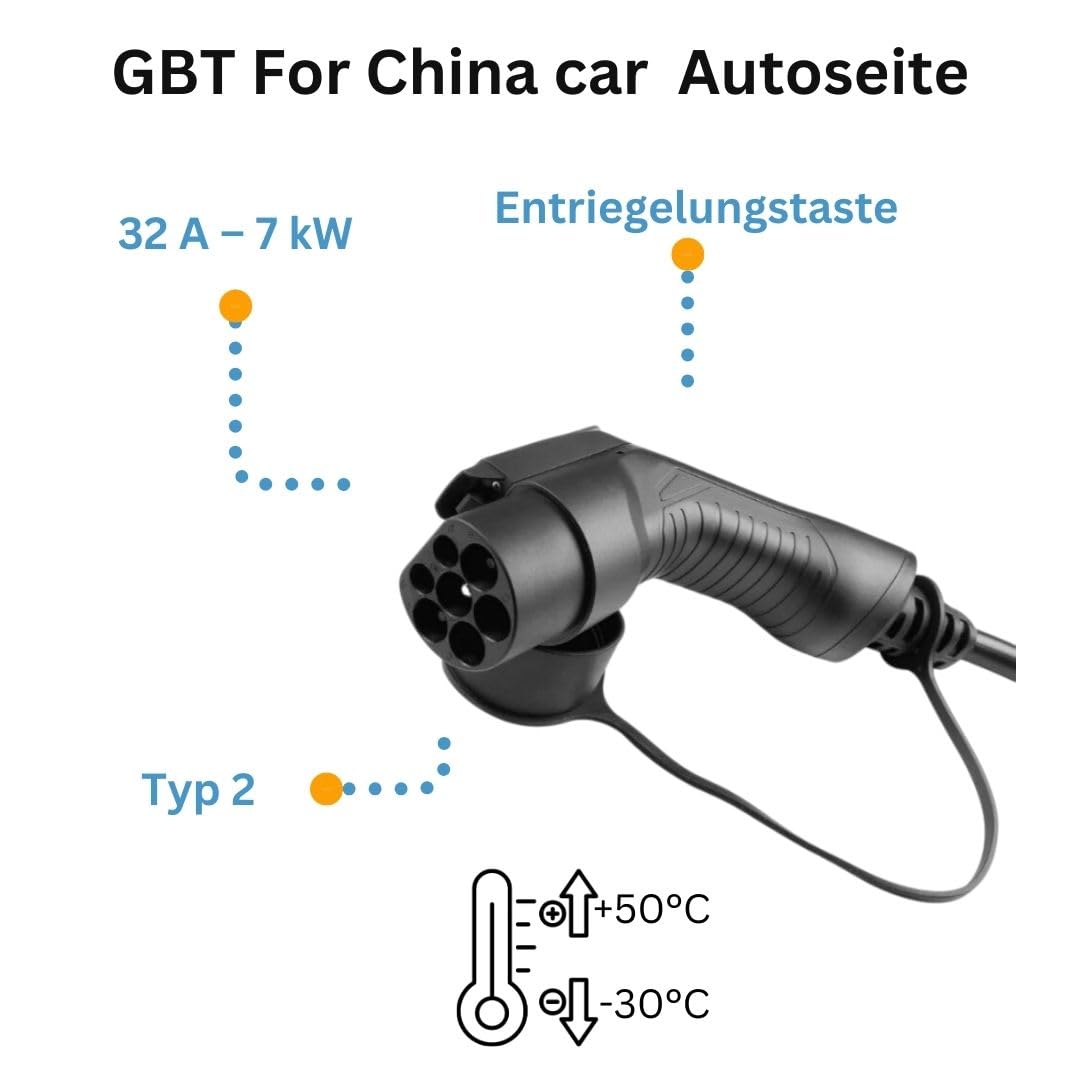 Kabel ładujący typu 2 na GBT EV 32A 3-fazowy ~ 21 kW 5 m - IEC62196 przenośny chiński kabel do ładowania EV