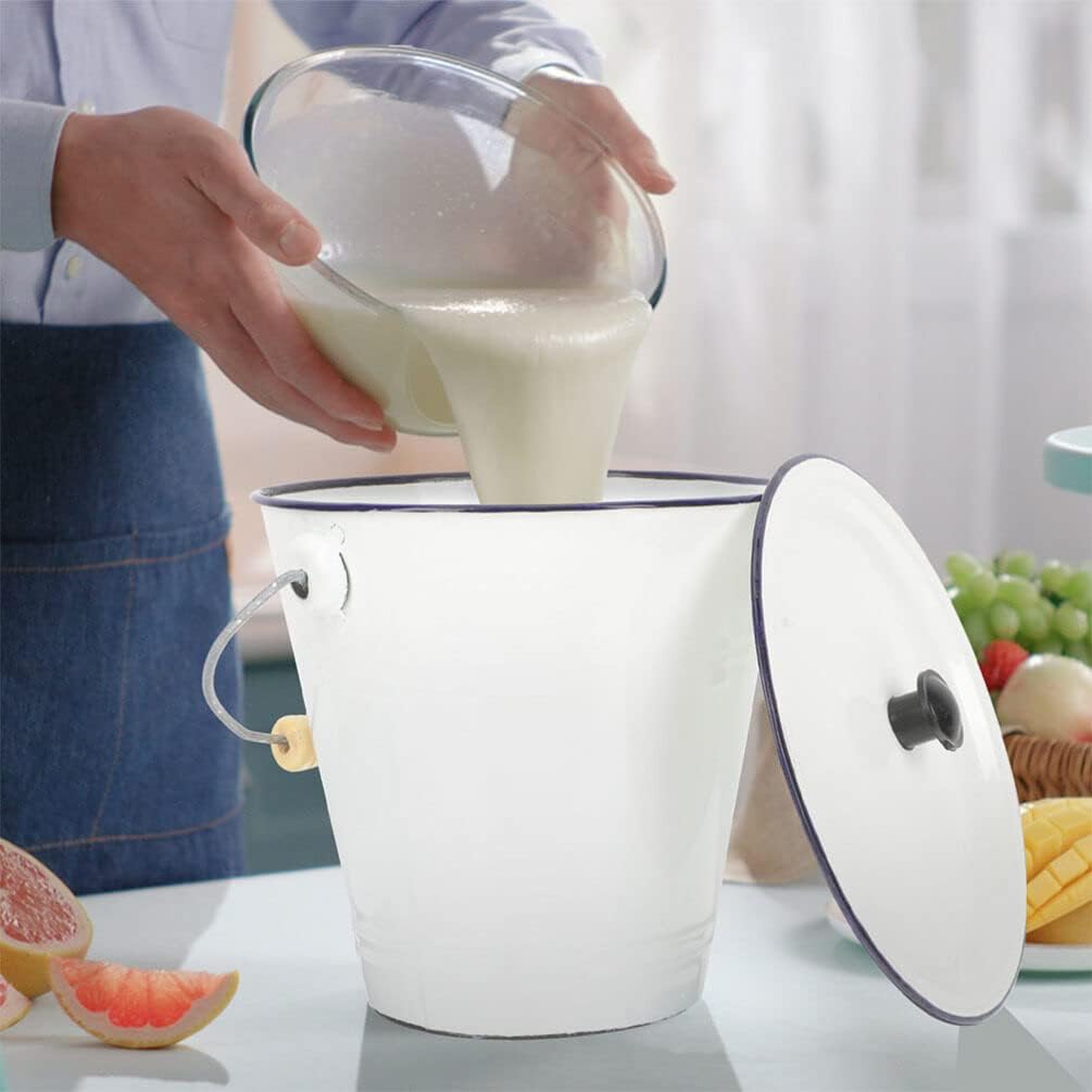 Luxshiny Enamel Milk Bucket Lid Multiuse Utility Pail for Liquid Storage Thickened Container for Milk Water and More for Household and Party Use Capacity