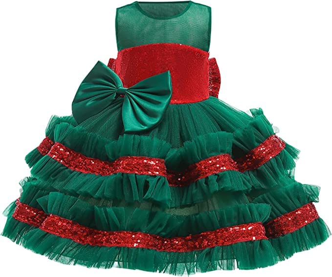 Buy Green and red Double Bow Christmas Ruffle Dress Green 9-12 M at  Amazon.in
