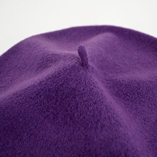 Clara Women Solid Color Beret French Style Wool Beret Soft Beanie Cap Hat Purple #TOP3
