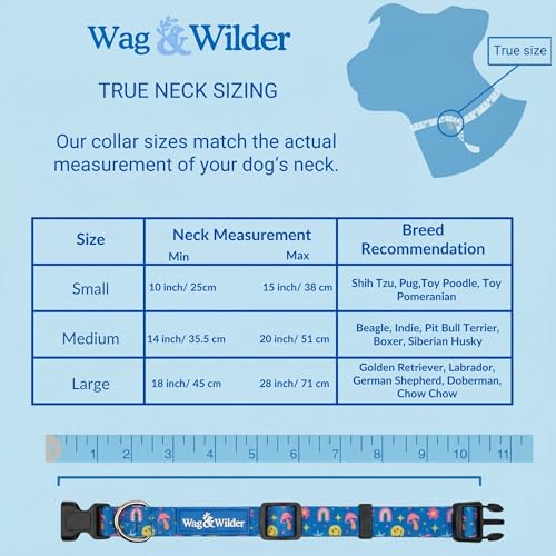 Image of Wag and Wilder Heavy Duty Adjustable Dog Collar for Small Dogs - Quick Release Buckle & Metal D-Ring (Groovy Trails Blue)