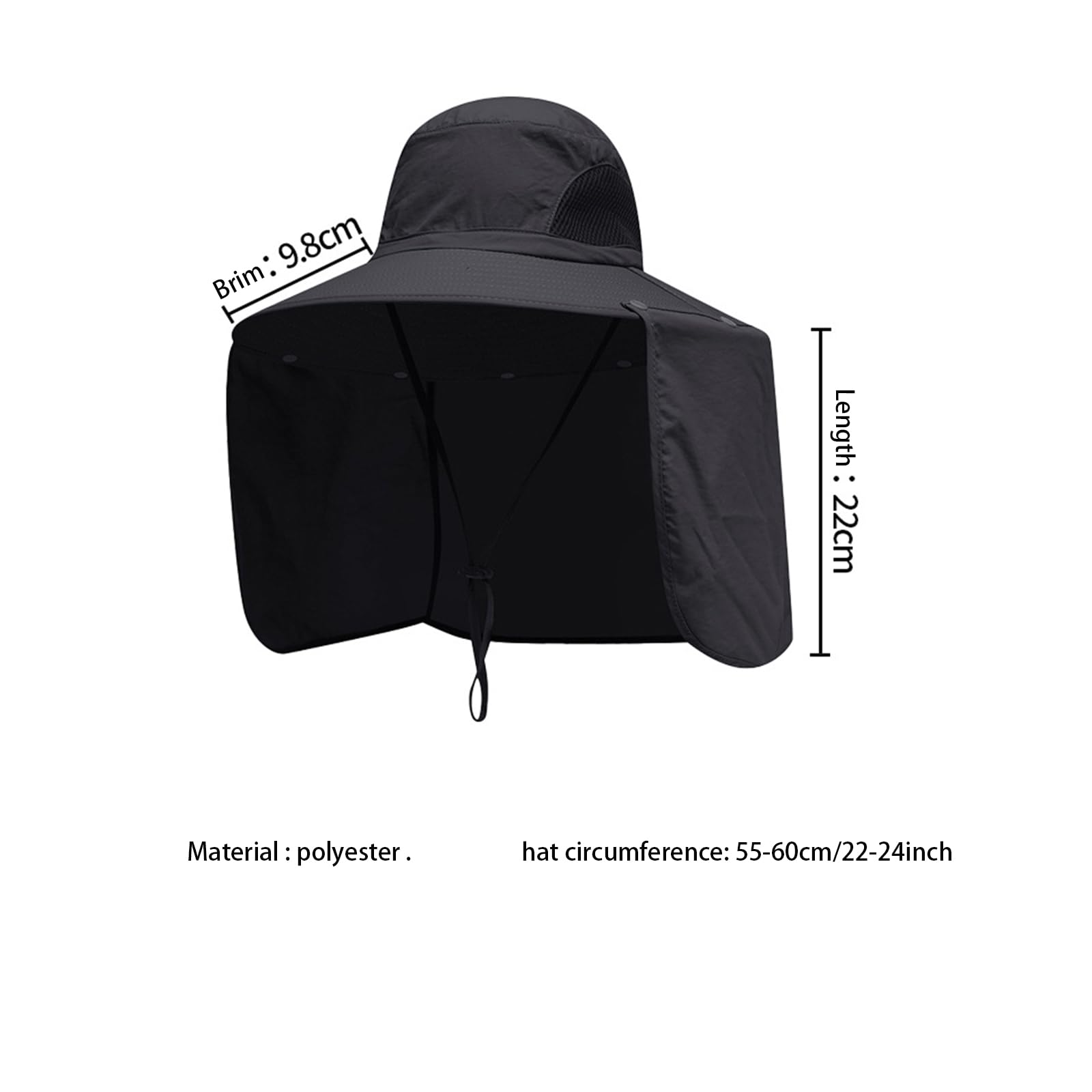 Sombrero de ala ancha para hombre, protección UV con solapa para el cuello, ajustable para pesca y senderismo al aire libre