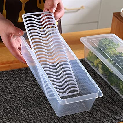 Image of Fridge Storage Boxes Fridge Organizer with Removable Drain Plate and Lid Stackable Plastic Freezer Storage Containers for Fish, Meat, Vegetables, Fruits (1500ML) (FISH CONTAINER) (4)
