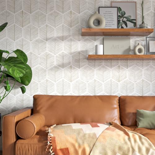 Image of MelunMer Geometric Peel and Stick Wallpaper Boho Beige White 17.3''x393''