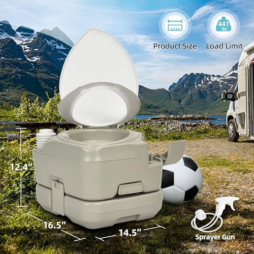 Image of YITAMOTOR 2.6 Gal Portable Toilet for Camping, RV Toilet with Diagonal Elongated Bowl Seat, Porta Potty with Hand Sprayer, Leak-Proof for Adults, RV Travel, Hospital, Boat, Trip, Home
