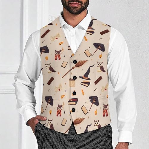 Wizard Hat Books Suit Vest for Men Waistcoat Dressy V Neck Button Down Sleeveless Business Jacket Coat4