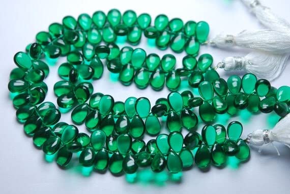 Quartz vert chrome perle poire lisse 7x10mm fil pierre véritable