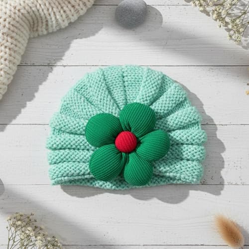 Image of SYGA Baby Cap Flower Wool Warm Knitted Streachable Hat Infant Toddler Baby Cap 0-3 Years