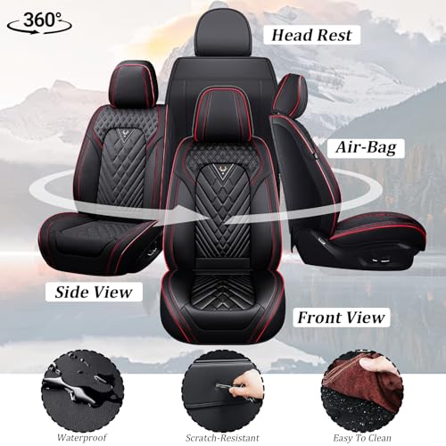 Image of Car Seat Covers Full Set for Subaru 2000-2026, Waterproof Nappa Leather Car Seat Cover, Full Coverage Car Seat Covers Sets(5 Seats /Black Red)
