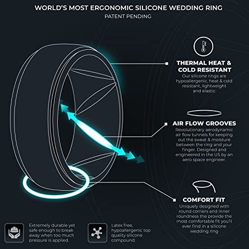 ThunderFit Silicone Wedding Rings for Men, Breathable Step Edge Rubber Engagement Bands 10mm Wide 2.5mm Thick - 1/2/3/4/5/6/7 Variety Multipack2