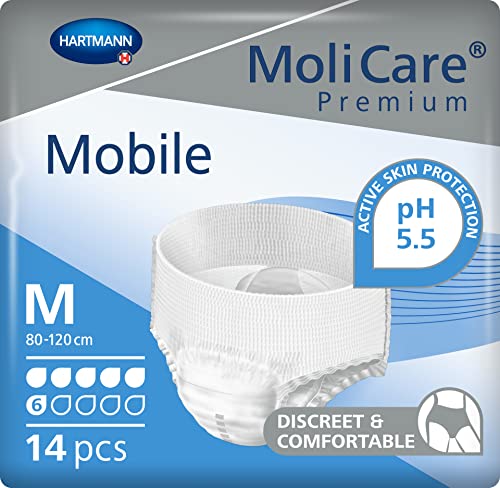 MoliCare Mobile, Pañales para Adultos con Incontinencia, Ropa Interior Absorbente para Hombres y Mujeres, 6 gotas, Talla M, 14 unidades