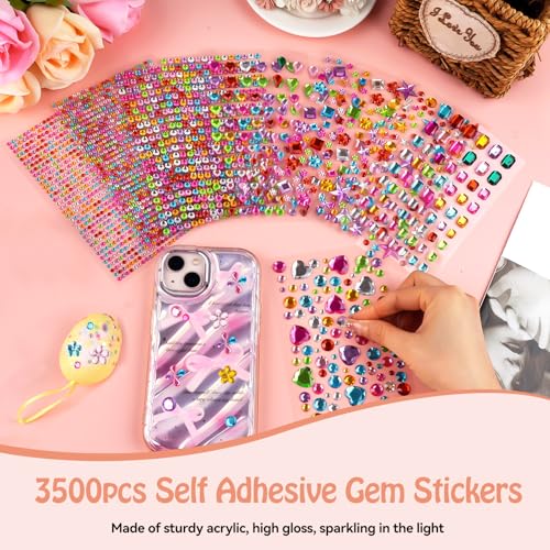3500 Stück Glitzersteine Selbstklebend, Bunt Strasssteine Selbstklebend, Glitzersteine zum Basteln Verschiedene Formen, Glitzer Sticker für Kinder Handwerke Bastelsachen Fotorahmen