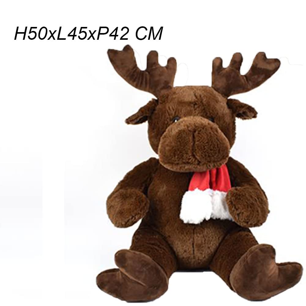 Renna peluches Grande Pupazzo con Sciarpa Rossa e Bianca h50 Decorazioni di Natale Idea Regalo Bambini Morbido