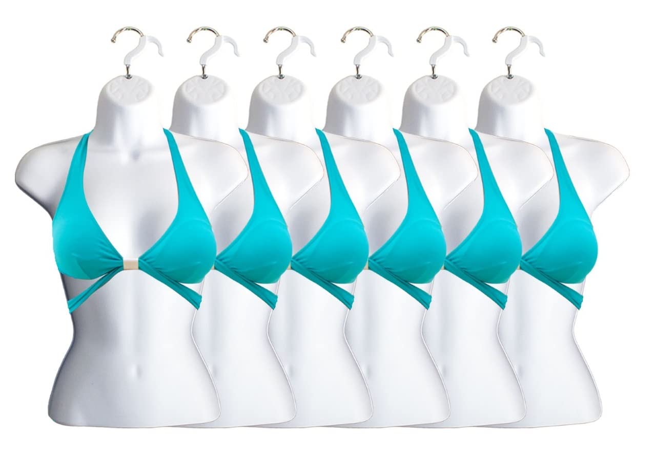 DisplayTownWhite Female Hollow Back Mannequin Torso Set & Hanging Hook, S-M Sizes (6 Pack, White)