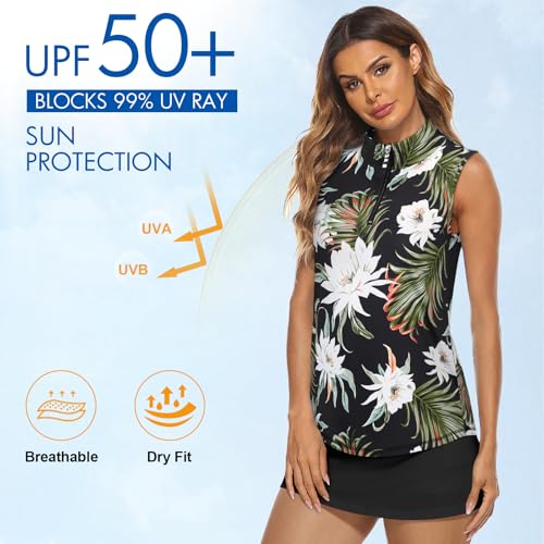 Image of Koscacy Women's Sleeveless Golf Tennis Polo Shirts Zip Up Dry Fit Workout Tank Tops Athletic Shirt