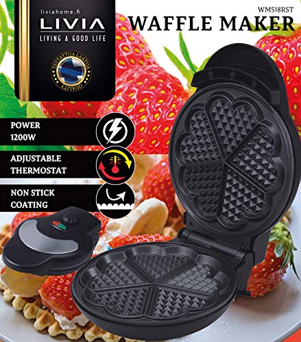 LIVIA Waffeleisen für schöne Herzwaffeln | Elektrischer Waffle Maker mit stufenlos wählbarer Bräunungsgrad… – Bild 5