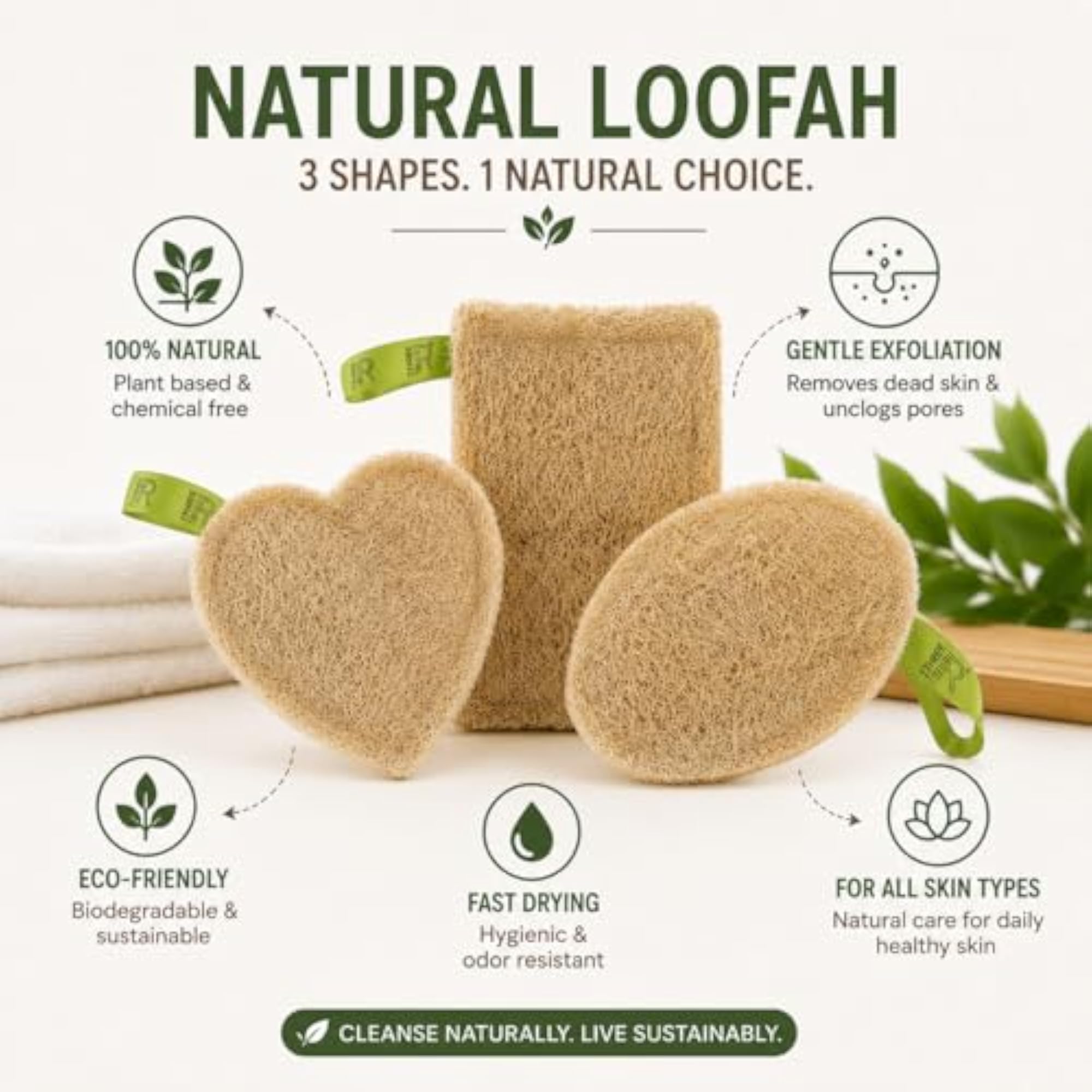 Natural Loofah Sponge Pack of 3, Organic Bath Scrubber
