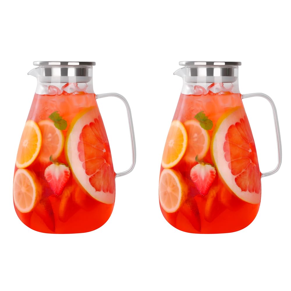 BTGLLAS 2.1L and 2.6L Glass Water Bottle with lid, high Borosilicate Glass Bottle, jug for Easy Cleaning, Juice and Milk Bottles, Sangria, Suitable for Cold or hot Drinks (2, 2.1L)