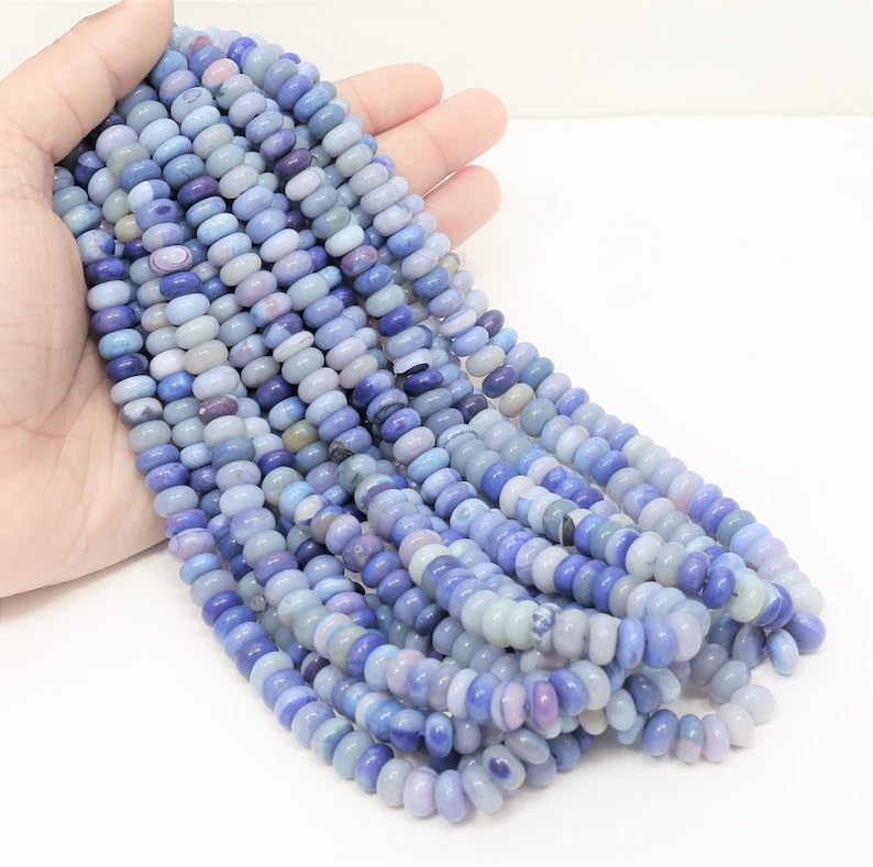 Opale bleue naturelle perles lisses 40cm pour création bijoux