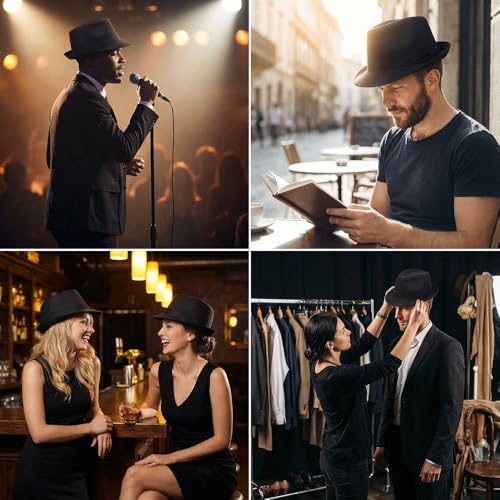 Image of 1920s Men Fedora Hat Cap for Men,Manhattan Hat for 1920s Mens Gatsby Costume Accessories