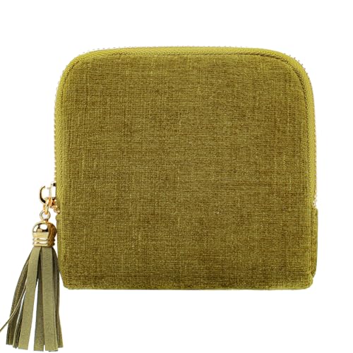 Lavogel Cute Coin Purse Small Travel Jewelry Case with Tassel Mini Travel Jewelry Bag Organizer Pouch for Coins Bracelets Fashion Accessories Mini Organizer Storage Bag for Women (A-Olive Green)