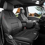 Front F150 Seat Covers for 2021-2025 Ford F150 SuperCrew XL,XLT,STX & Lightning Flash,XLT(2022-2024),for 2023-2026 F250 F350 CrewCab XL,XLT,Fully Covered Truck Leather Seat Protector(2-Pack,Black)