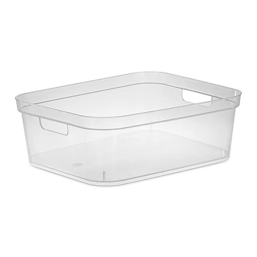 Sterilite Contenedor de almacenamiento mediano moderno de 5.25 x 12.25 x 15 pulgadas, con cómodas asas de transporte y borde de bandas para