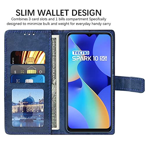 Image of Amazon Brand - Solimo Flip Leather Mobile Cover (Soft, Flexible & Kickstand Back case) Compatible for Tecno Spark 10 5G (Blue)