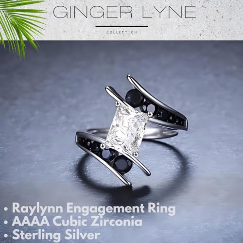 Raylynn Emerald Black Engagement Ring for Women by Ginger Lyne |Unique 925 Sterling Silver Wedding Ring for Her |Black and Clear Cubic Zirconia Faux Diamond Travel Promise or Bridal4