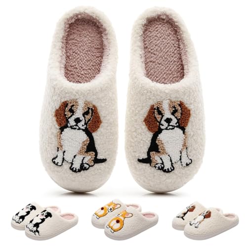 Dogs Slippers for Women Men Cute Beagle Slippers With Memory Foam Comfortable Warm And Non-Slip Home Shoes Beagle 41-42