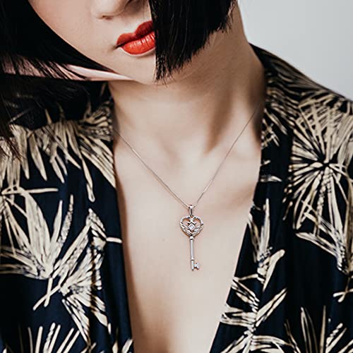 VANLAMS S925 Sterling Silver Angel Wings Necklace for Women, Love Heart Pendant with Butterfly Key - Birthday Gifts2