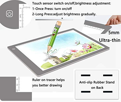 A4 Size Slim Portable Light Box Tracer Led Art tracing Light Pad Adjustable Brightness for 5D Diamond Painting Drawing Sketching Animation (Grey)