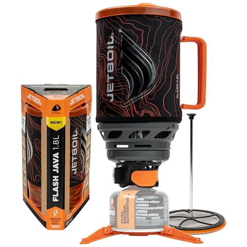 Jetboil Flash Java 1.8L Portable Fast Boil Stove and Coffee Press for Camping and Backpacking 1-Step Auto Ignition New for 2026 Propane/Isobutane Burner Orange Topo