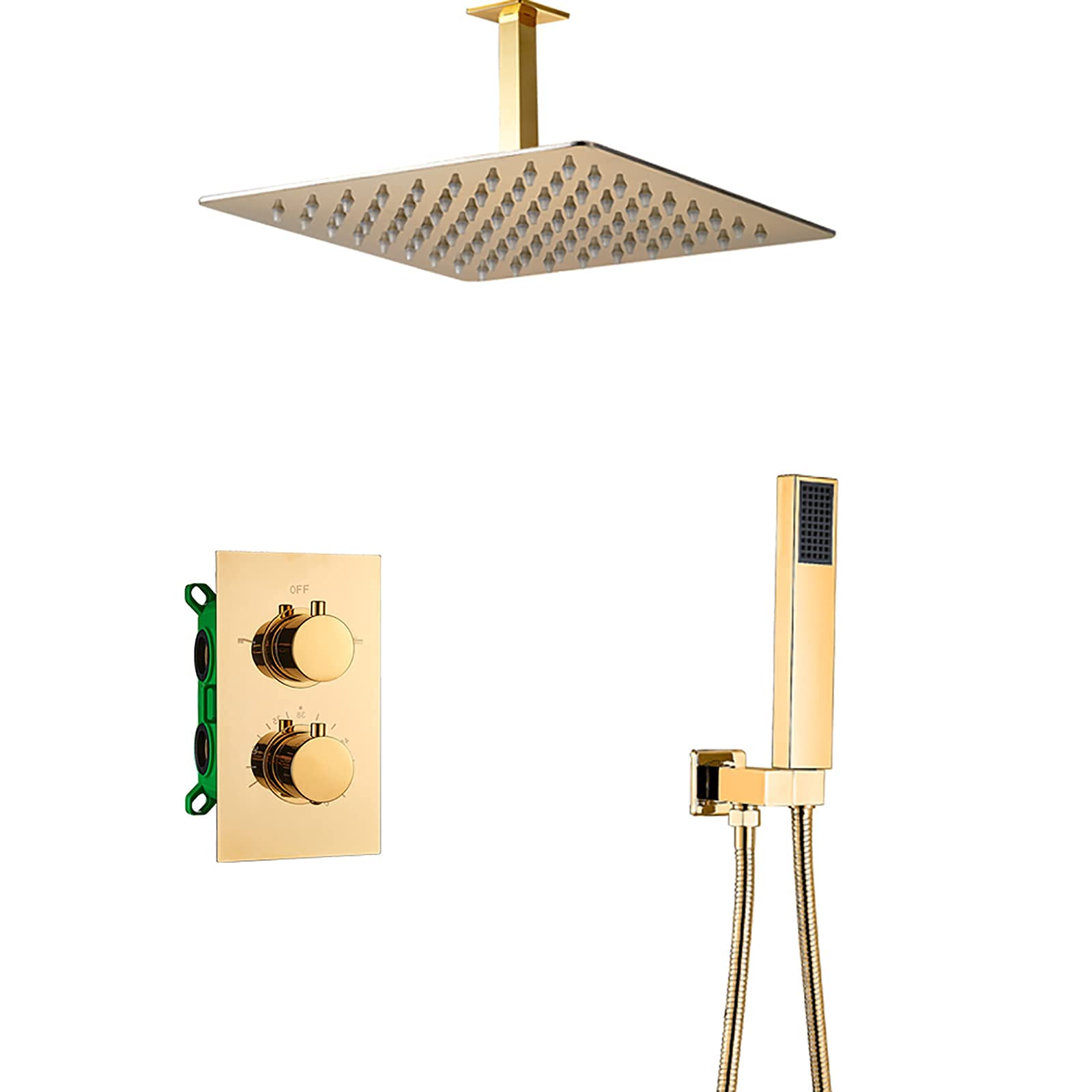 NGDFGR Shower Set Gold Shower Thermostatic Shower Faucet Set Concealed Shower Combo Set With Handheld Sprayer And Rain Shower Head Tub And Shower Trim Kit,Type B,12 Ines,Type B-12 Inches