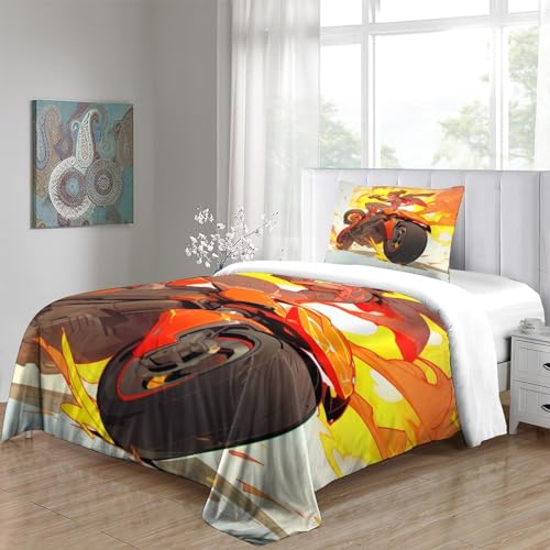 Housse de couette 3D IOFEER imprimée moto avec parure de lit en polycoton single thermorégulateur - 5