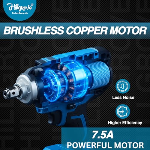 Image of Hillgrove HGCM1383M2 300Nm Electric Nut Bolt Open Wrench Machine Gun Cordless Impact Wrenches Battery