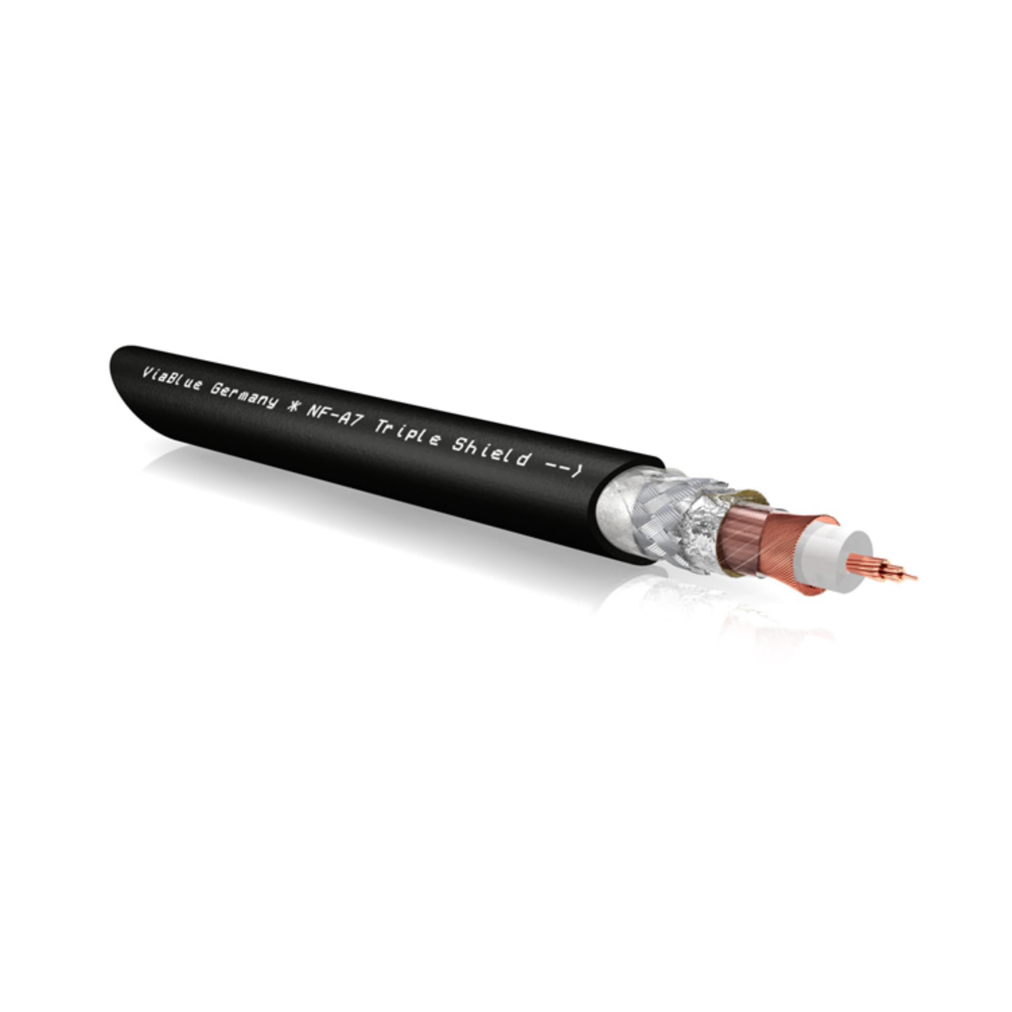 VIABLUE NF-A7 Triple Shield - Cable RCA (cable analógico, cable de audio, apantallamiento de 3 vías, hilos OFC, conectores RCA T8, divisor NF-A7, 1 par de 500 cm x 5 m)