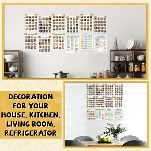 Image of Sinload 12 Pcs Vegan Food List Poster Vegan Diet Meal Plan High Protein Veggie Food Chart, Healthy Eating Guide for Kitchen Home