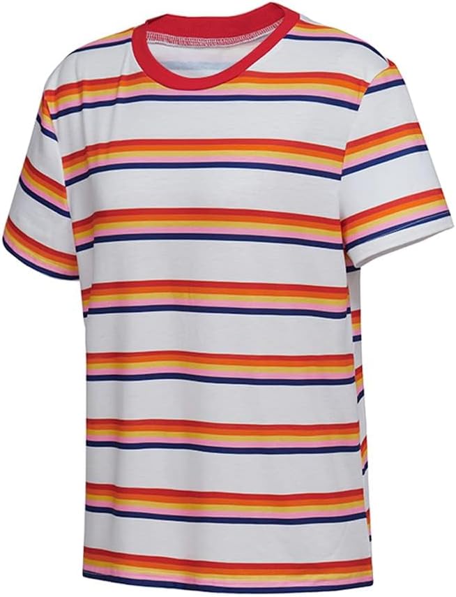 Women Rainbow T Shirt Colorful Shirt Costume Striped Shirt Top Short Sleeve - Image 3