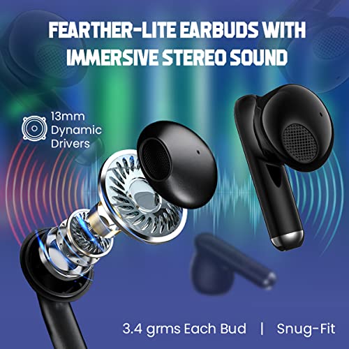 Image of pTron Bassbuds Xtreme Truly Wireless in Ear Earbuds with mic, 32Hrs Playtime, Bluetooth Headphones 5.3, 13mm Driver, Stereo Calls TWS Earbuds, Deep Bass, IPX4 & Type-C Fast Charging (Blue /Black)