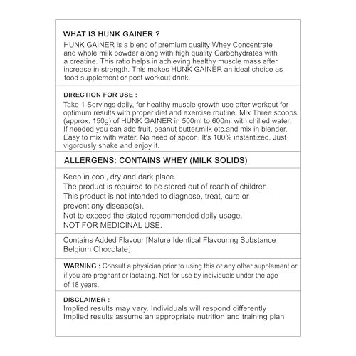 Image of Divine Nutrition Hunk Gainer (3 Kg, Belgium Chocolate)