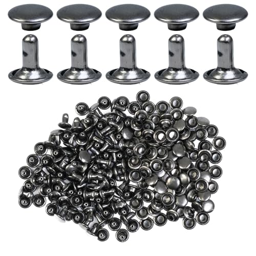 Selyse 200 juegos de remaches de doble tapa de 8 mm, remaches de cuero de acero inoxidable, remaches huecos para cuero, remaches metálicos para bolsos, zapatos, cinturones, ropa y manualidades (negro)