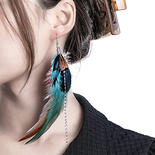 Handmade Natural Feather Dangle Earrings Vintage Bohemian Multicolor Pheasant Feathers Earrings for Womens (js000058)2