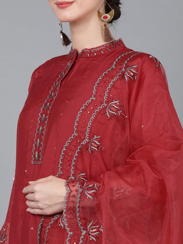 Image of Vaamsi Women's Poly Silk Solid Straight Kurta Pant With Dupatta | kurta sets for woman