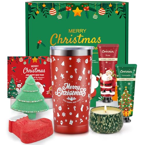 Weihnachtsgeschenke für Frauen, Wellness Geschenke für Weihnachten -7 tlg: 4 x Weihnachten Handcreme Set, 2 x Badebomben Geschenkset, 1x Weihnachtsbecher(600 ML), Kleine Geschenke für Frauen
