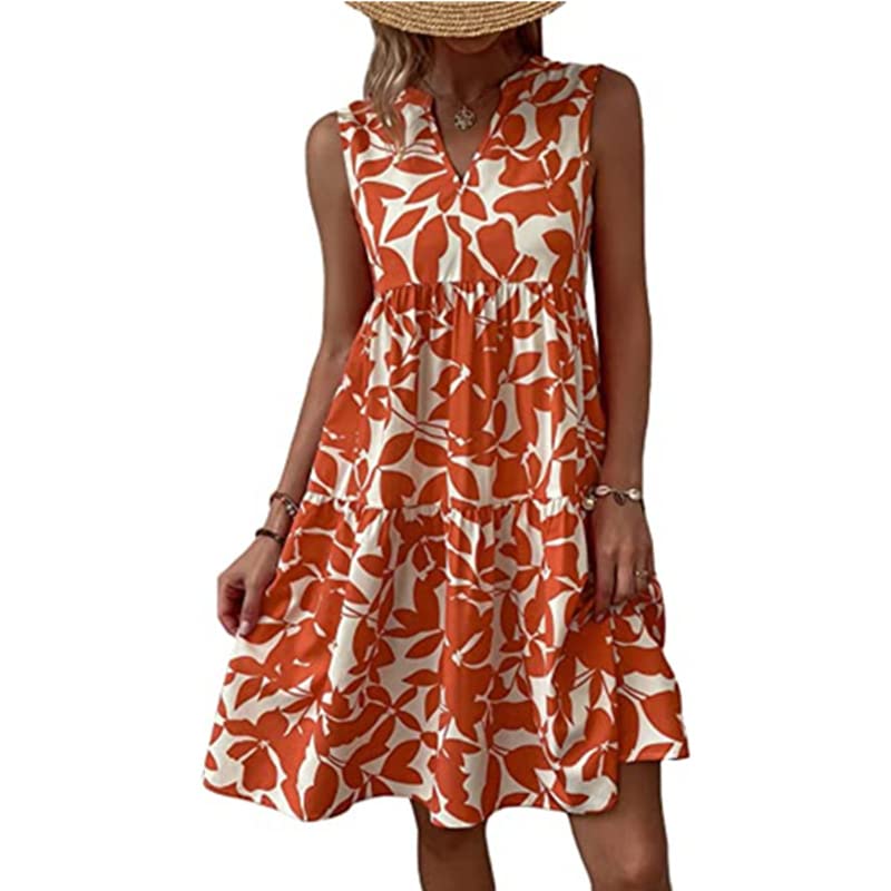 MMIHOIM Damen Sommerkleid Knielang Strandkleid Ärmellos Swing Tunika...